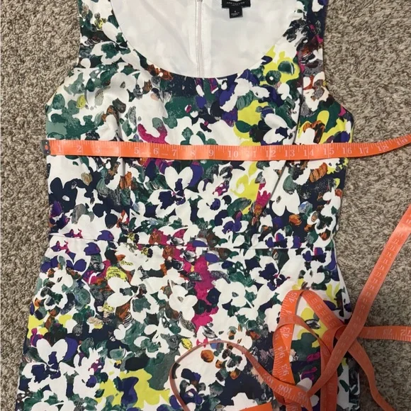 Ann Taylor Floral Midi Dress in White, Green, Purple, Yellow - Picture 6 of 7